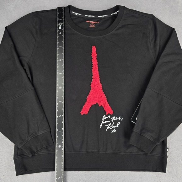 Karl Lagerfeld Paris Sweatshirt Women XL Black Eiffel Tower Paris Ruffle Graphic - Picture 8 of 13